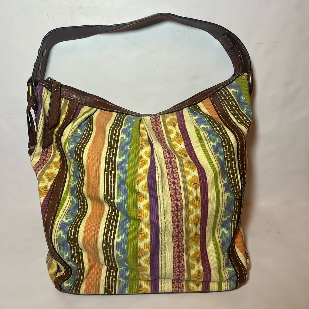 Fossil Striped Multicolor Patchwork Fabric/Leathe… - image 1